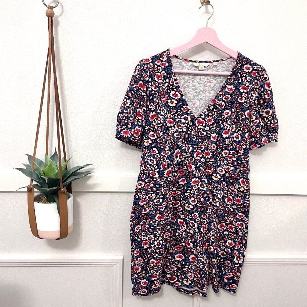 Boden V-Neck Jersey Mini Dress In French Navy Eden Bloom Size 10R